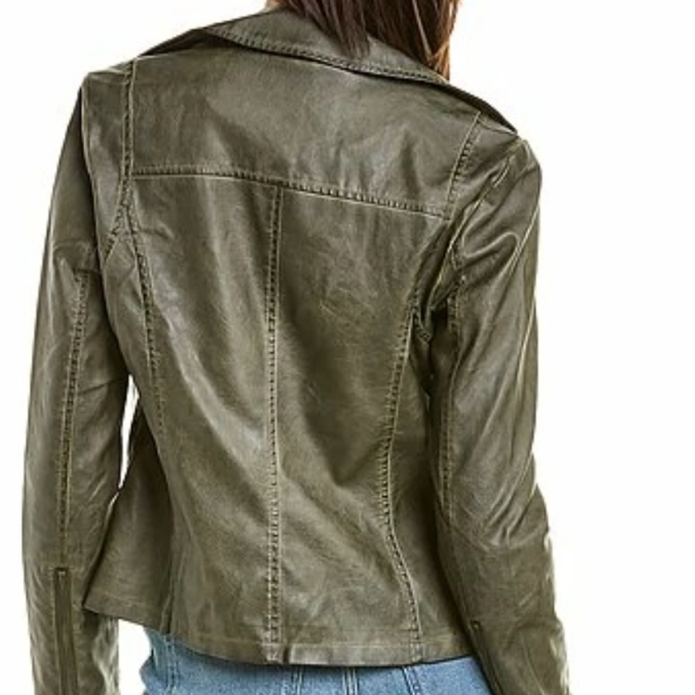 Max Studio Olive Green Leather Jacket - Picture 2 of 13